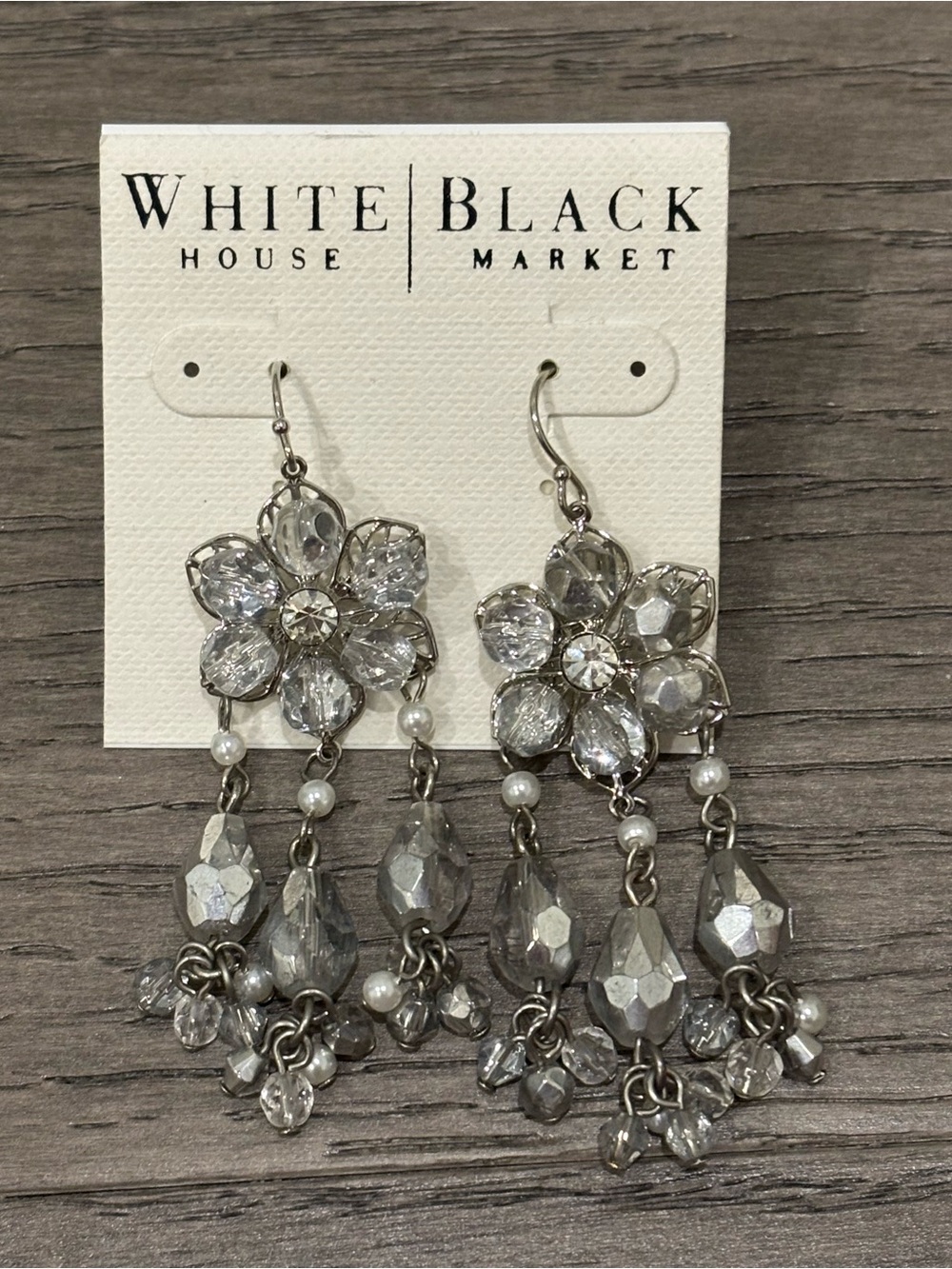🩶White House Black Market Silver Floral Chandelier Earrings🩶 - Picture 2 of 3